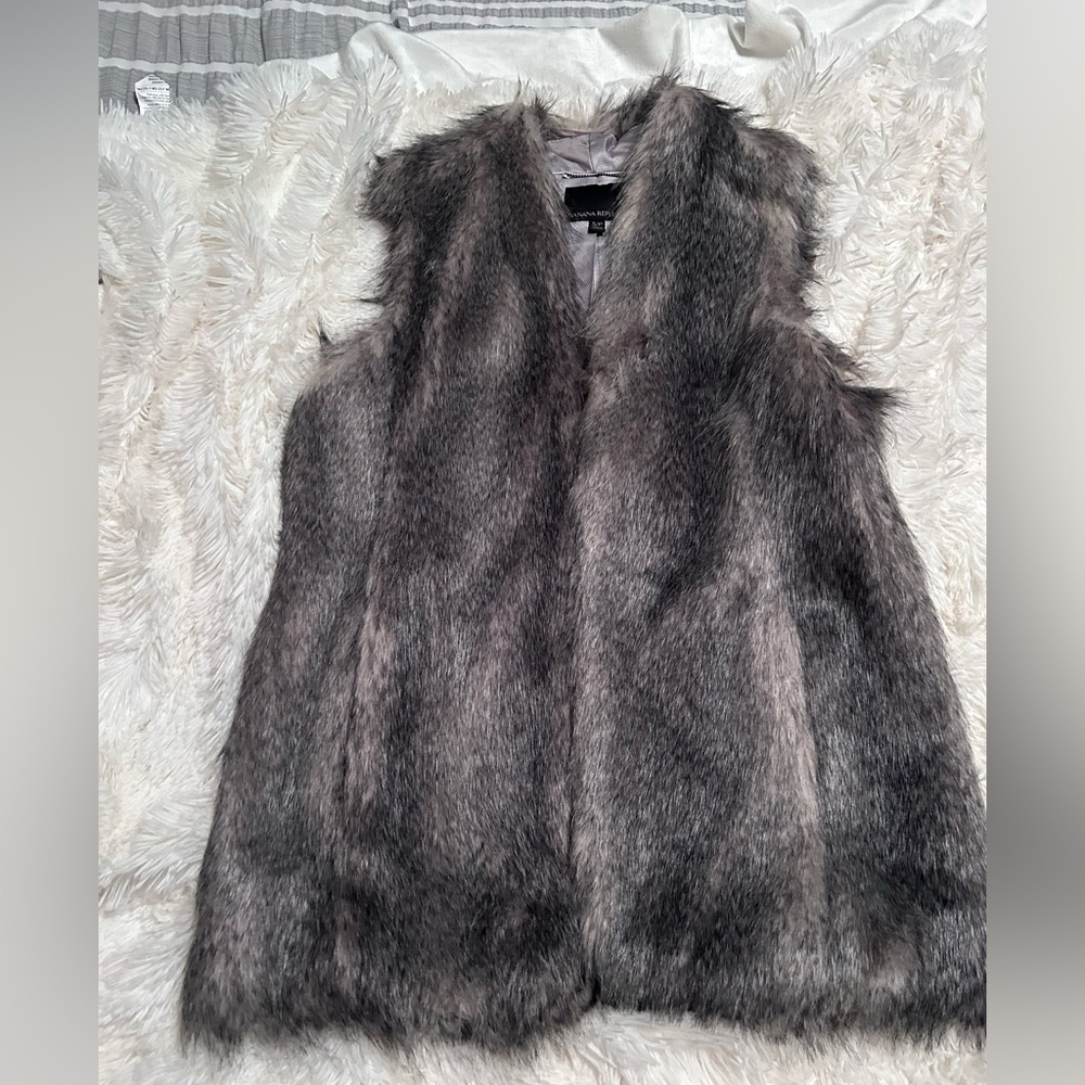 Banana Republic Gray Faux Fur Vest